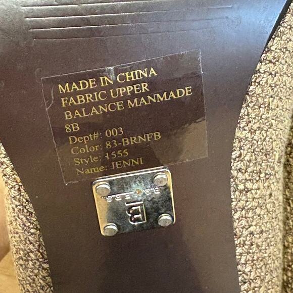 VTG Bakers Jenni Brown Patent Leather Tweed Gold Buckle Peep Toe Pumps Size 8 - Picture 10 of 12